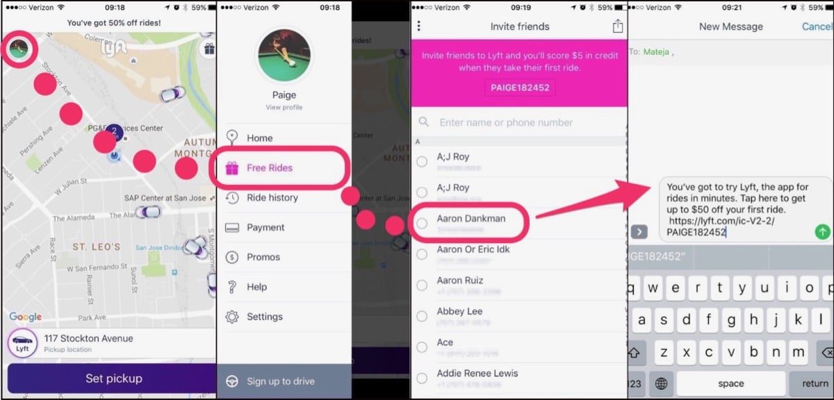 Example of referral marketing placement in your web app