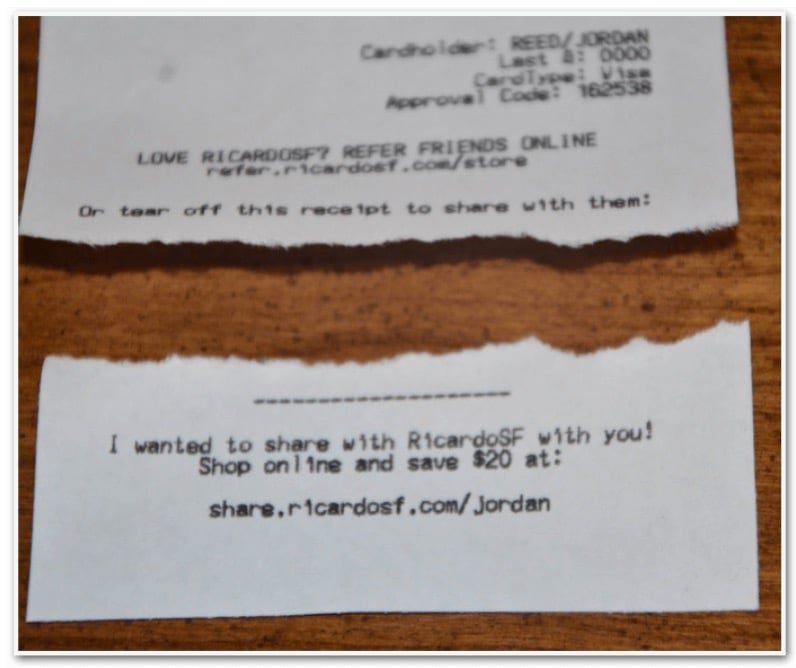 Example of referral marketing on printed receipts