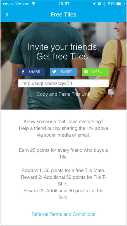 mobile referral programs examples - Tile referral program