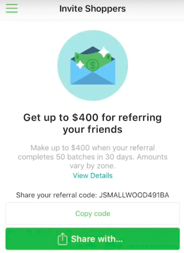 mobile referral programs examples - Instacart referral program