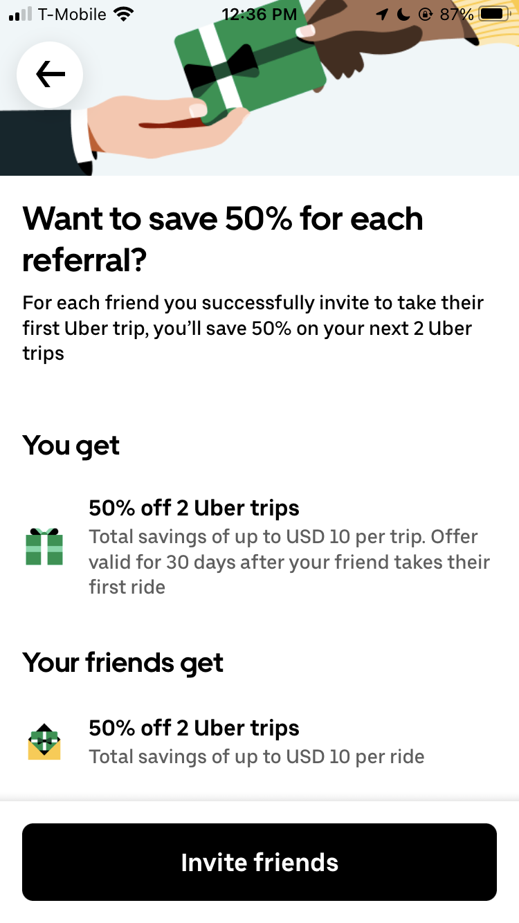 mobile referral programs examples - Uber referral program