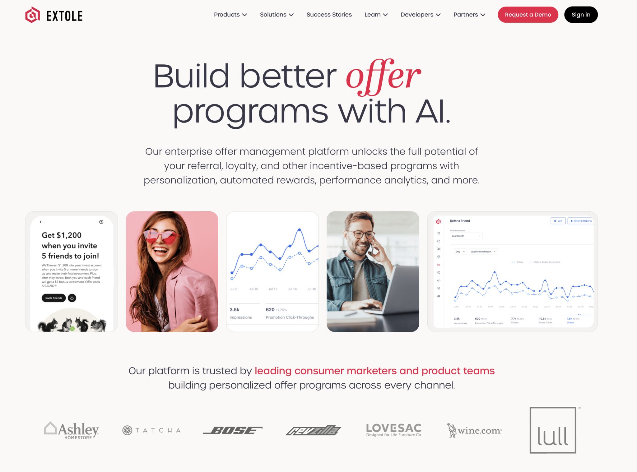 Extole homepage: offer management software. 