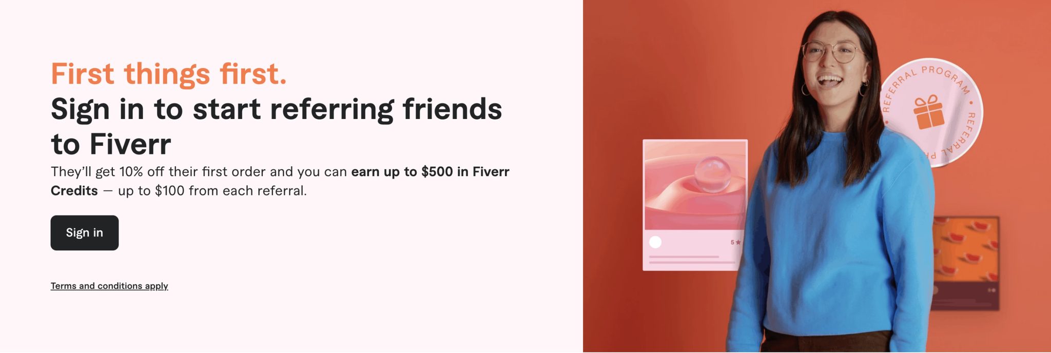 Referral landing page examples: Fiverr referral program