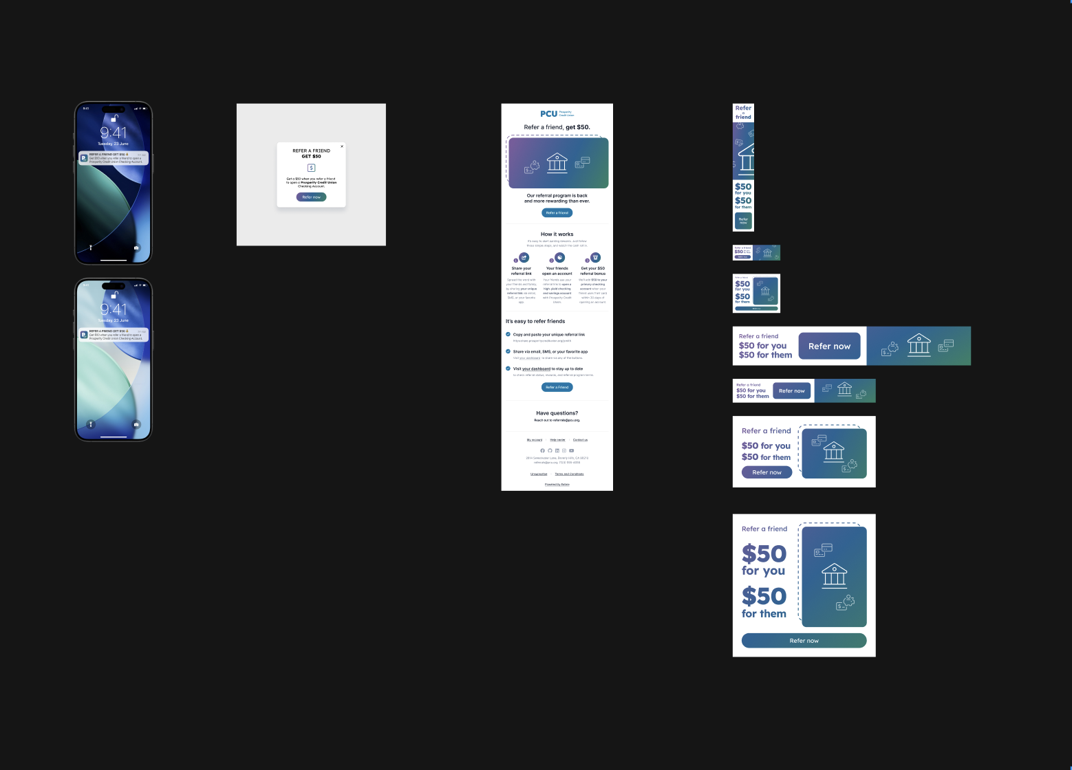 Q2 marketing kit with Figma templates for bank and credit union referral programs.