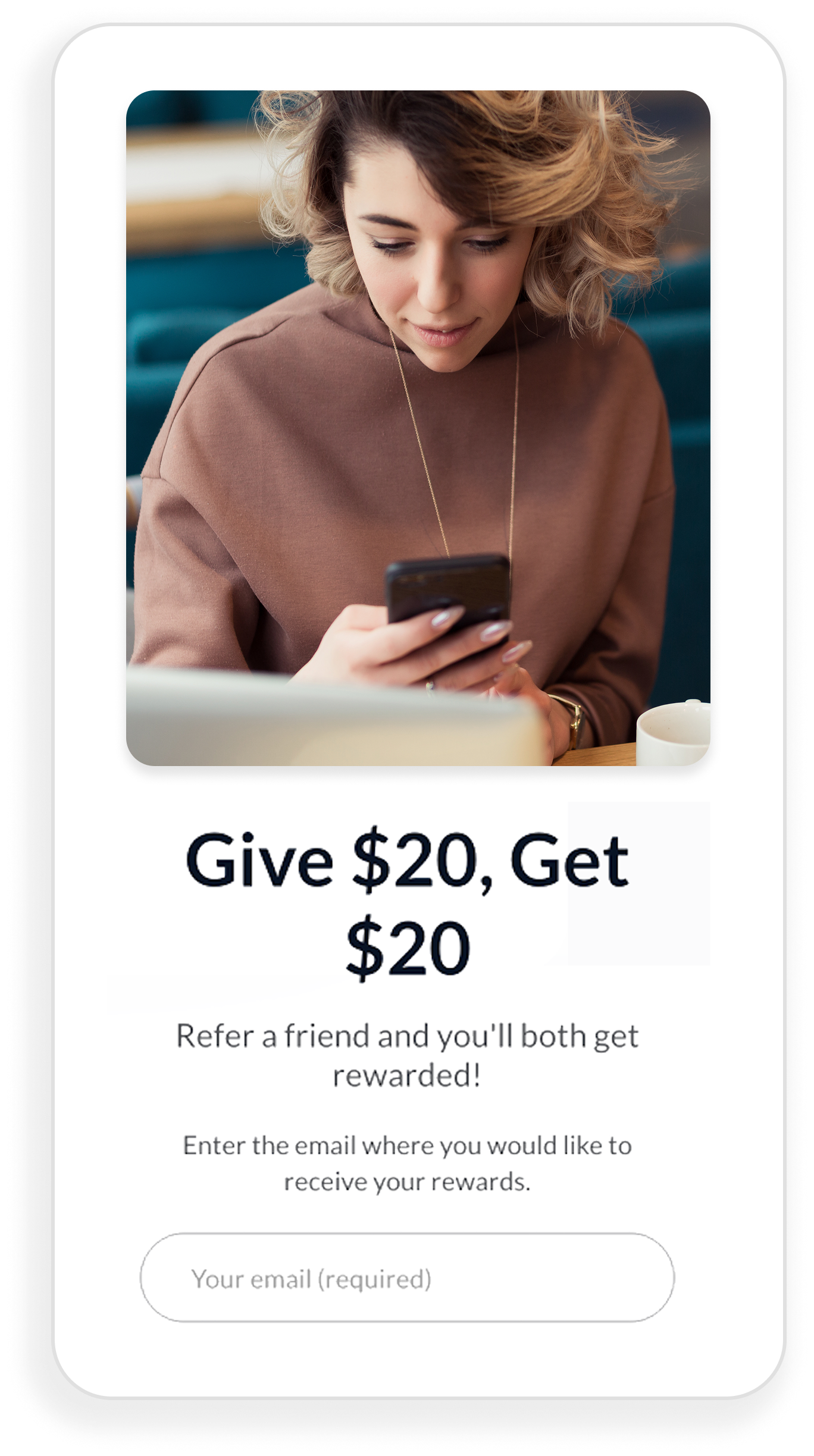 A referral reward offer with the title Give $20, Get $20