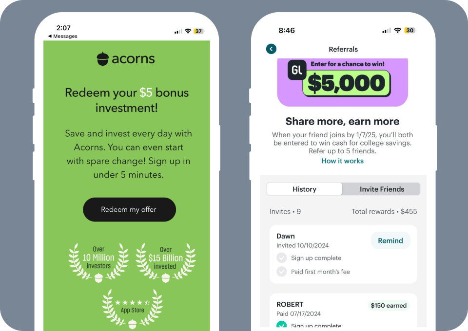 In-app referral experience on a phone