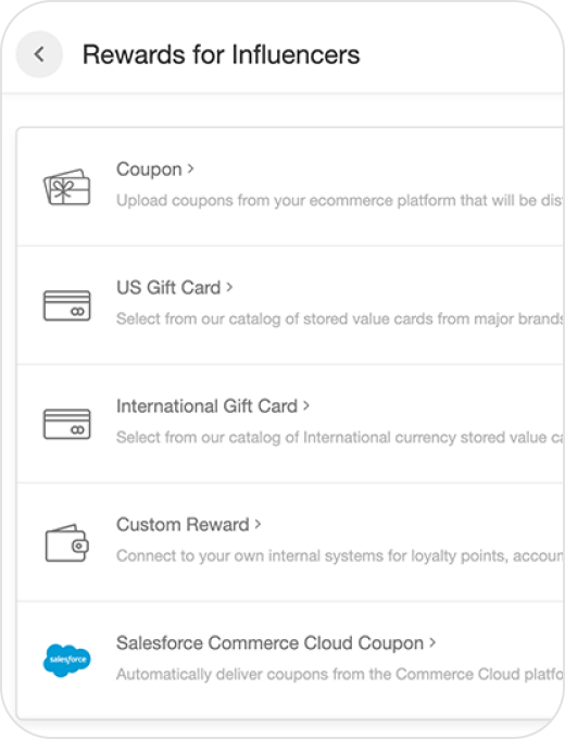 Influencer Reward list