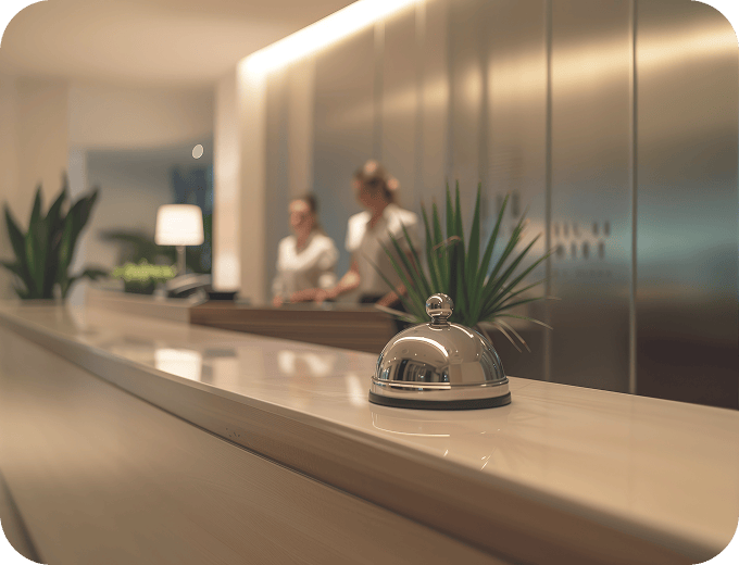 A service bell on a reception desk.