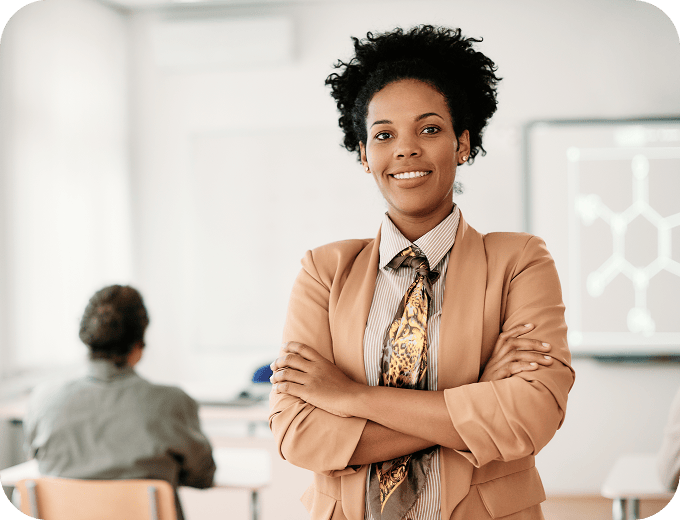 A teacher in a classroom.