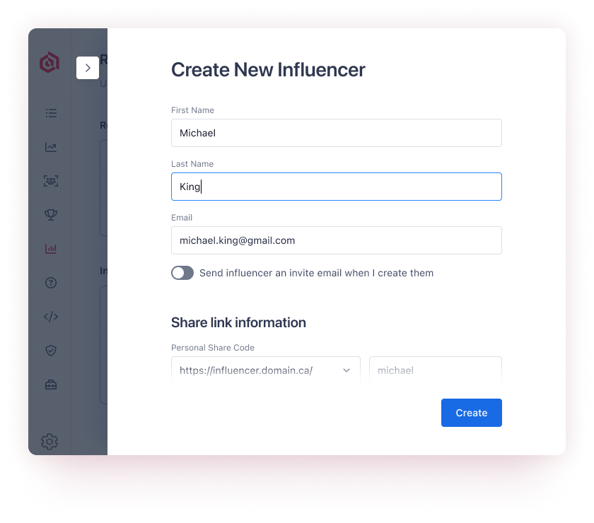 Personalized influencer codes and links