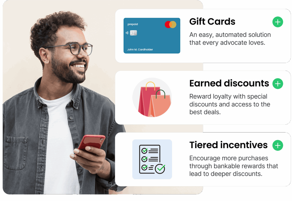 Customer looking at loyalty reward program options.
