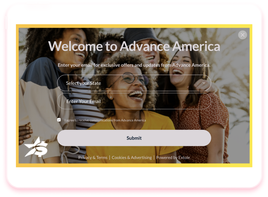 A welcome offer sign-up experience.