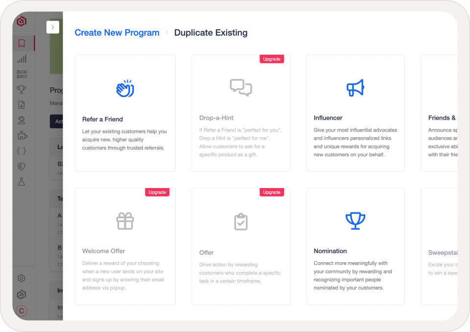 Screen to build a new program