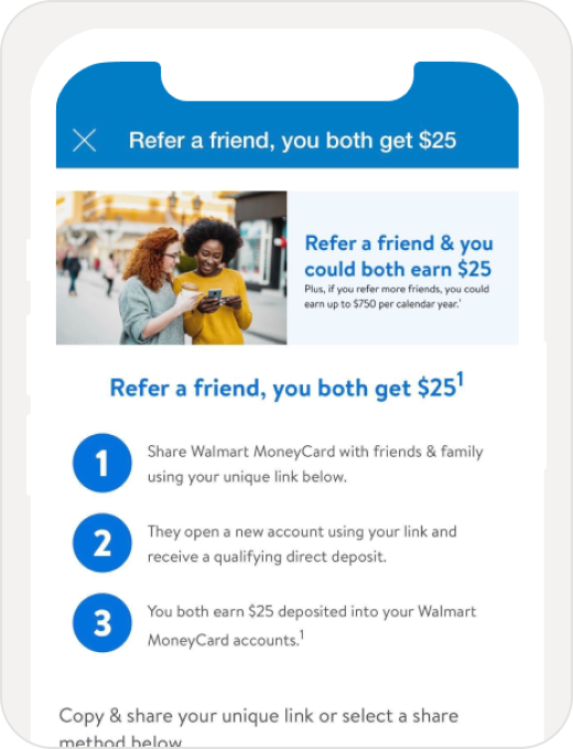 Example of an in-app referral for a banking card.