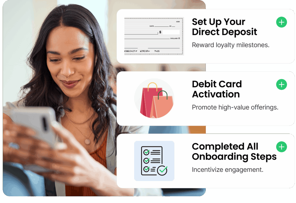 A member reviewing a bank reward on her phone